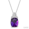 10x8 MM Cushion Shape Amethyst and 1/50 Ctw Looped Round Cut Diamond Semi-Precious Pendant With Chain in Sterling Silver