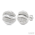1/10 Ctw Bold Twisted Rib Round Cut Diamond Pirouette Bold Fashion Stud Earrings in Sterling Silver