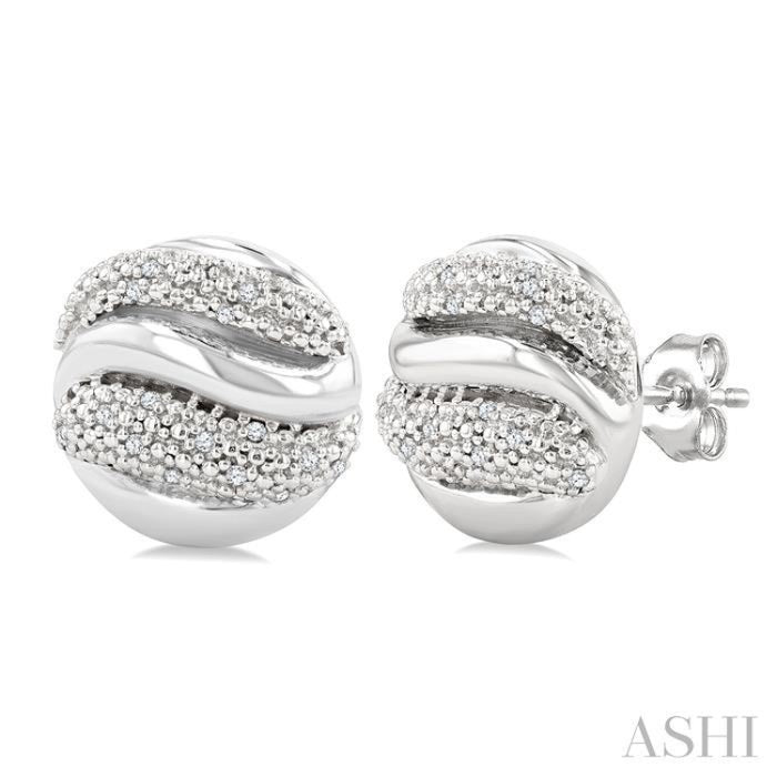 1/10 Ctw Bold Twisted Rib Round Cut Diamond Pirouette Bold Fashion Stud Earrings in Sterling Silver