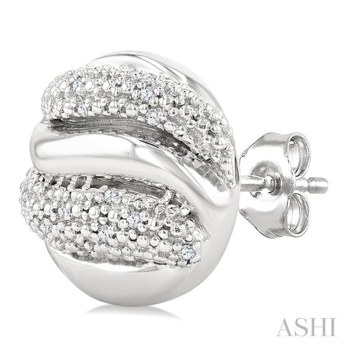 1/10 Ctw Bold Twisted Rib Round Cut Diamond Pirouette Bold Fashion Stud Earrings in Sterling Silver