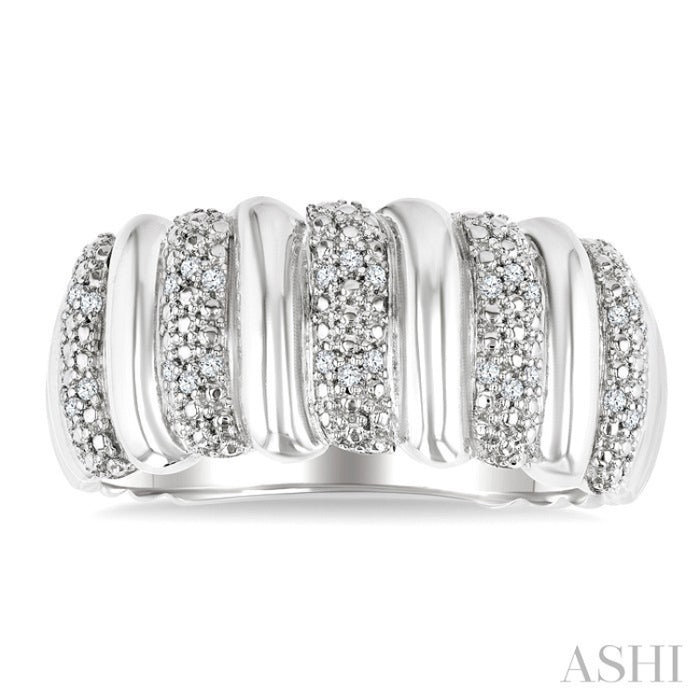 1/10 Ctw Bold Wide Ribbed Round Cut Diamond Fashion Band in Sterling Silver