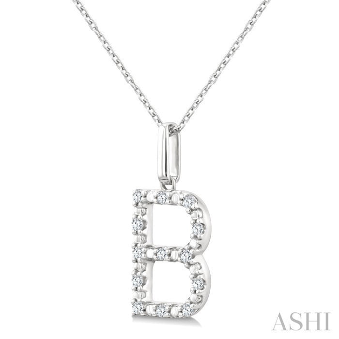 1/10 Ctw Initial 'B' Round Cut Diamond Fashion Pendant With Chain in Sterling Silver
