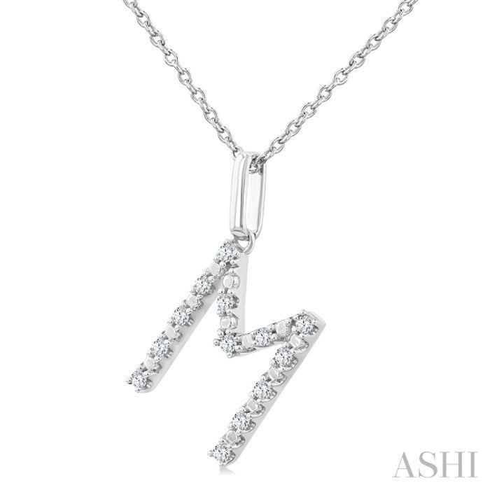 1/10 Ctw Initial 'M' Round Cut Diamond Fashion Pendant With Chain in Sterling Silver