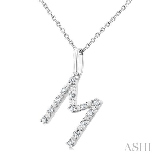 1/10 Ctw Initial 'M' Round Cut Diamond Fashion Pendant With Chain in Sterling Silver