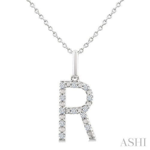 1/10 Ctw Initial 'R' Round Cut Diamond Fashion Pendant With Chain in Sterling Silver