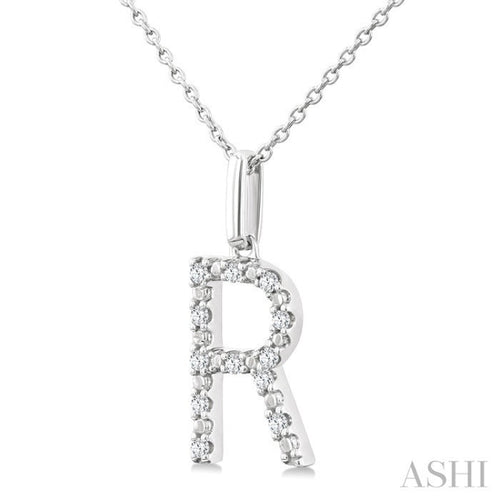 1/10 Ctw Initial 'R' Round Cut Diamond Fashion Pendant With Chain in Sterling Silver