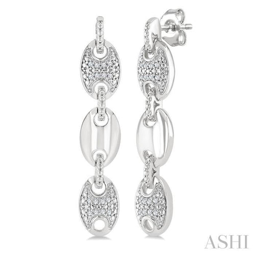 1/10 Ctw Mariner Link Round Cut Diamond Fashion Earrings in Sterling Silver