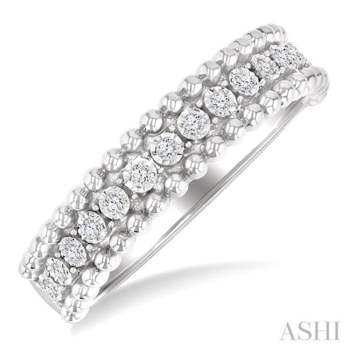 1/10 Ctw Round Cut Diamond Bold Bead Design Fashion Band in Sterling Silver