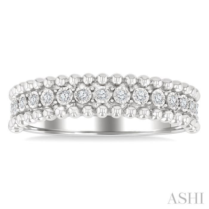 1/10 Ctw Round Cut Diamond Bold Bead Design Fashion Band in Sterling Silver