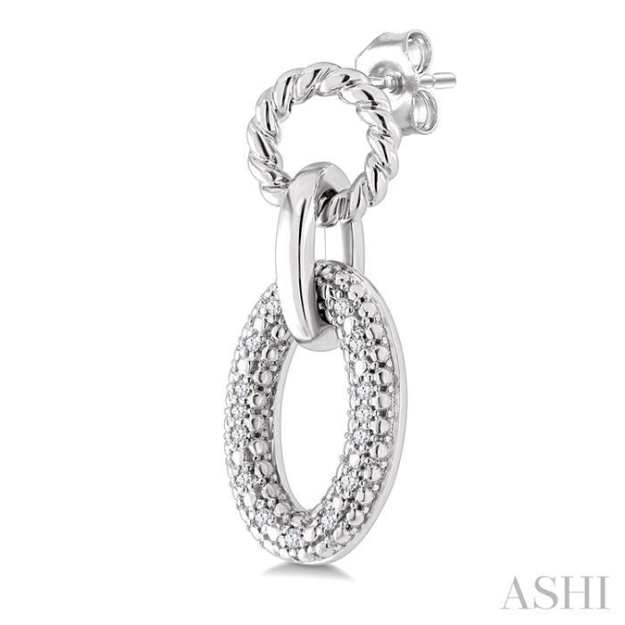 1/10 Ctw Round Cut Diamond Bold Oval Shape Rope Link Earrings in Sterling Silver