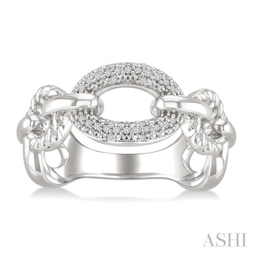 1/10 Ctw Round Cut Diamond Bold Oval Shape Rope Link Ring in Sterling Silver