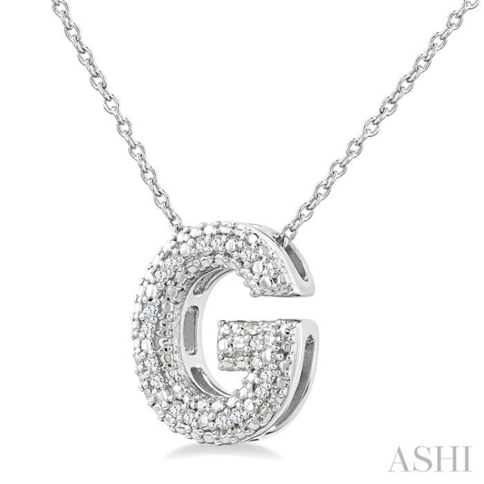 1/20 Ctw Bubble Accent Initial 'G' Round Cut Diamond Fashion Pendant With Chain in Sterling Silver