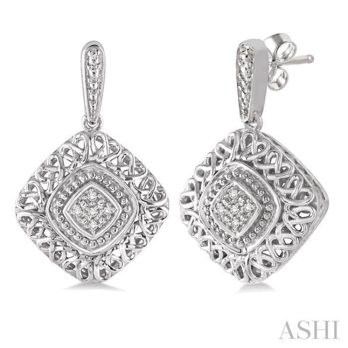 1/20 Ctw Cushion Shape Round Cut Diamond Earrings in Sterling Silver