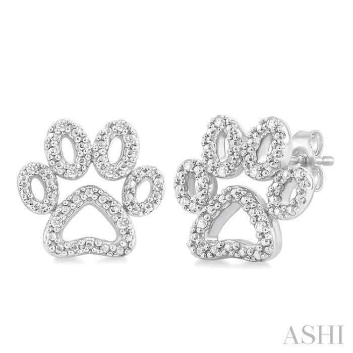 1/20 Ctw Dog Paw Round Cut Diamond Fashion Stud Earrings in Sterling Silver