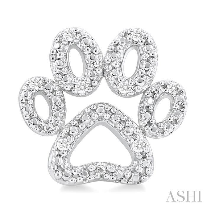 1/20 Ctw Dog Paw Round Cut Diamond Fashion Stud Earrings in Sterling Silver