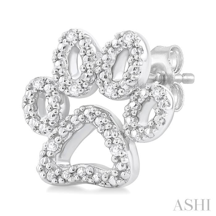 1/20 Ctw Dog Paw Round Cut Diamond Fashion Stud Earrings in Sterling Silver