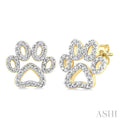 1/20 Ctw Dog Paw Round Cut Diamond Fashion Stud Earrings in Yellow Gold Vermeil