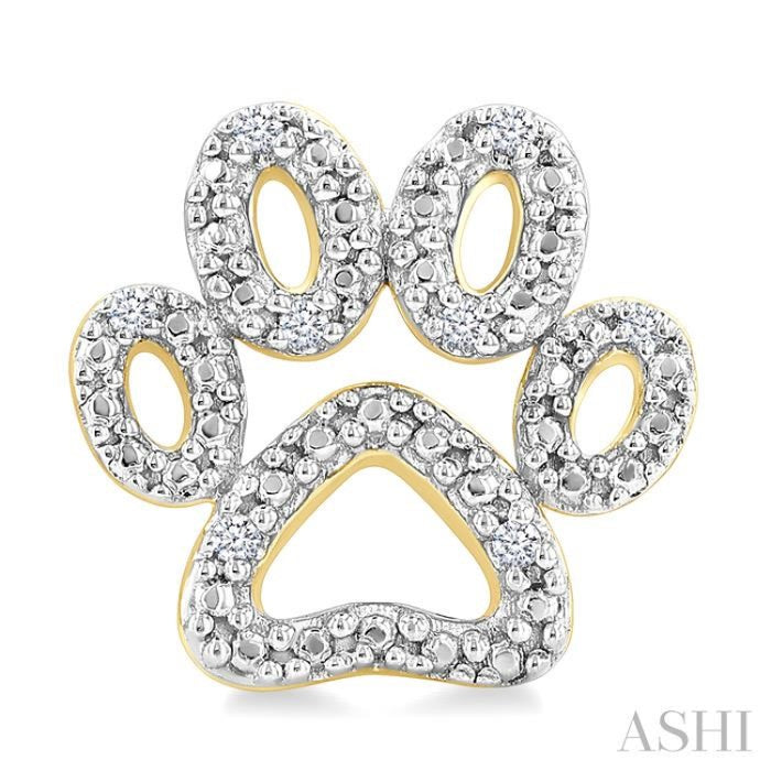 1/20 Ctw Dog Paw Round Cut Diamond Fashion Stud Earrings in Yellow Gold Vermeil