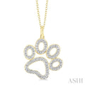 1/20 Ctw Dog Paw Round Cut Diamond Pendant With Chain in Yellow Gold Vermeil