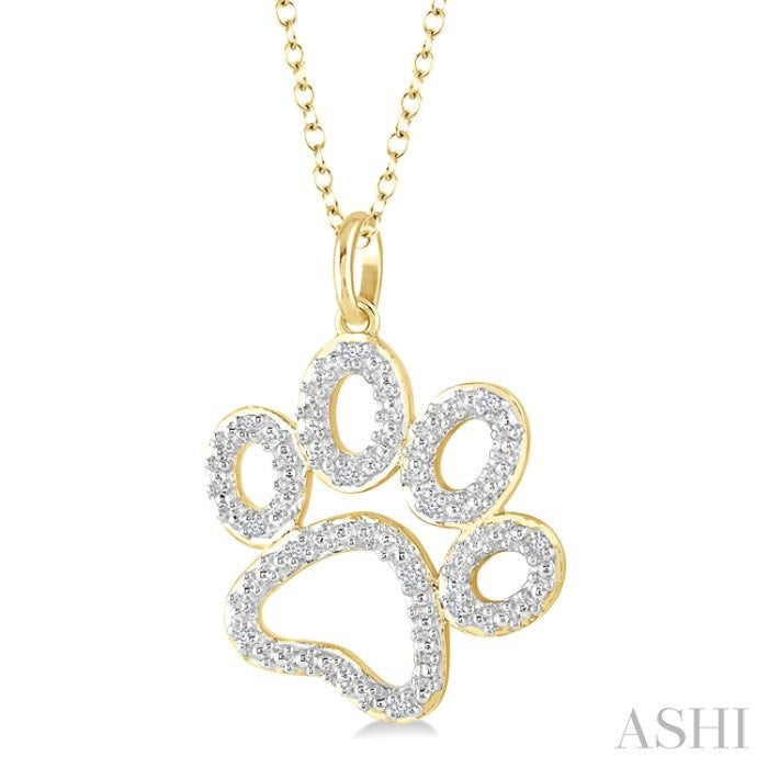 1/20 Ctw Dog Paw Round Cut Diamond Pendant With Chain in Yellow Gold Vermeil