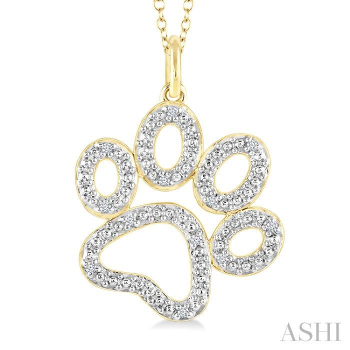 1/20 Ctw Dog Paw Round Cut Diamond Pendant With Chain in Yellow Gold Vermeil
