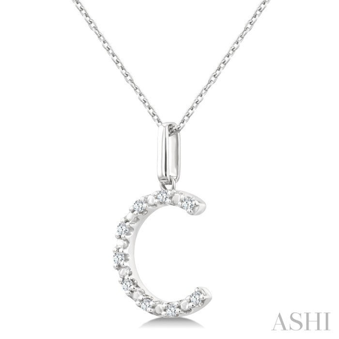 1/20 Ctw Initial 'C' Round Cut Diamond Fashion Pendant With Chain in Sterling Silver