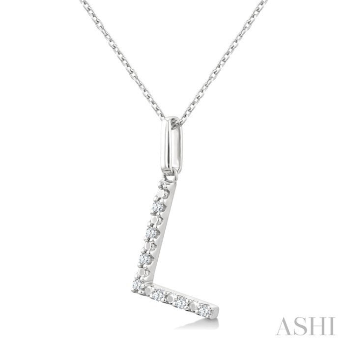 1/20 Ctw Initial 'L' Round Cut Diamond Fashion Pendant With Chain in Sterling Silver