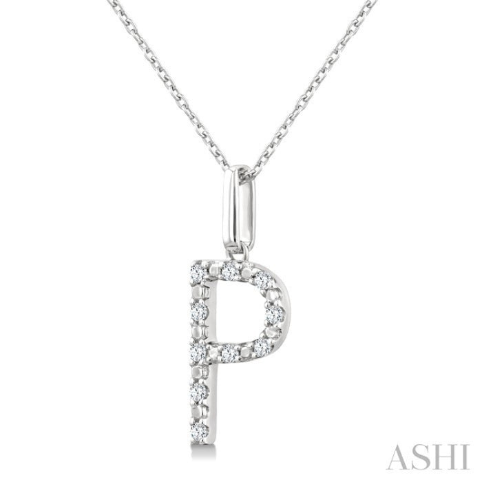 1/20 Ctw Initial 'P' Round Cut Diamond Fashion Pendant With Chain in Sterling Silver