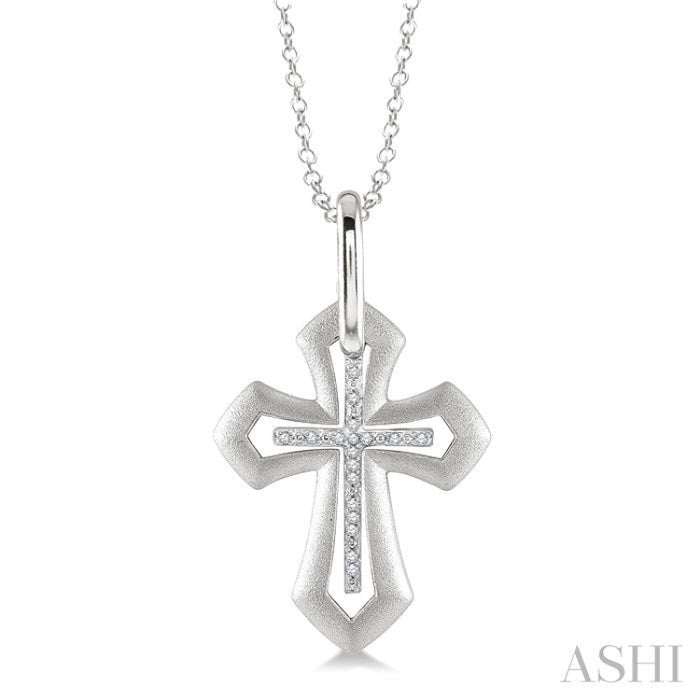 1/20 Ctw Round Cut Diamond Cross Pendant with Chain in Sterling Silver