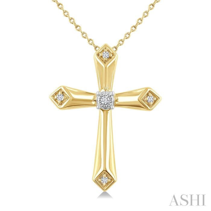 1/20 Ctw Round Cut Diamond Fashion Cross Pendant With Chain in Yellow Gold Vermeil
