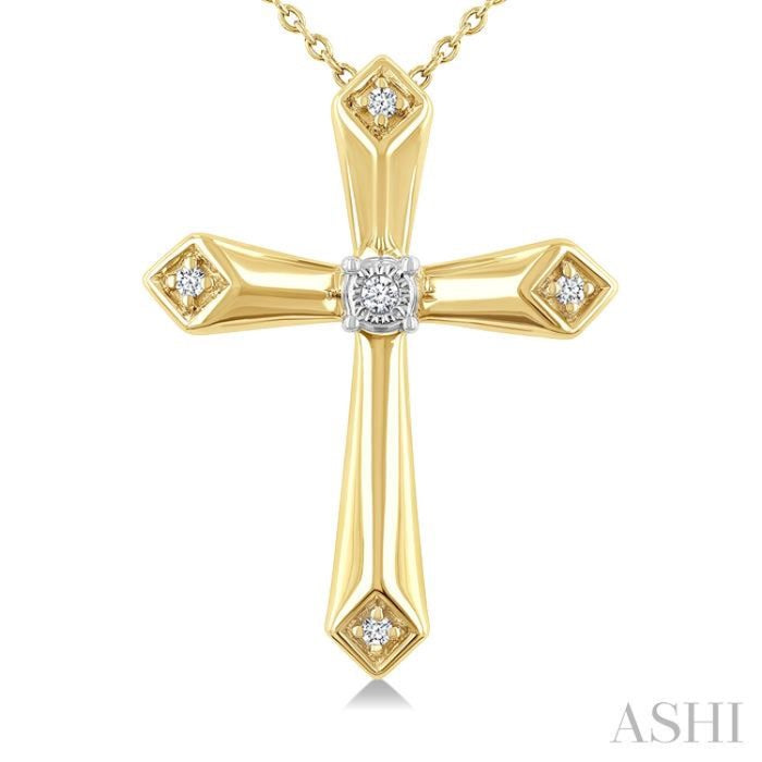 1/20 Ctw Round Cut Diamond Fashion Cross Pendant With Chain in Yellow Gold Vermeil