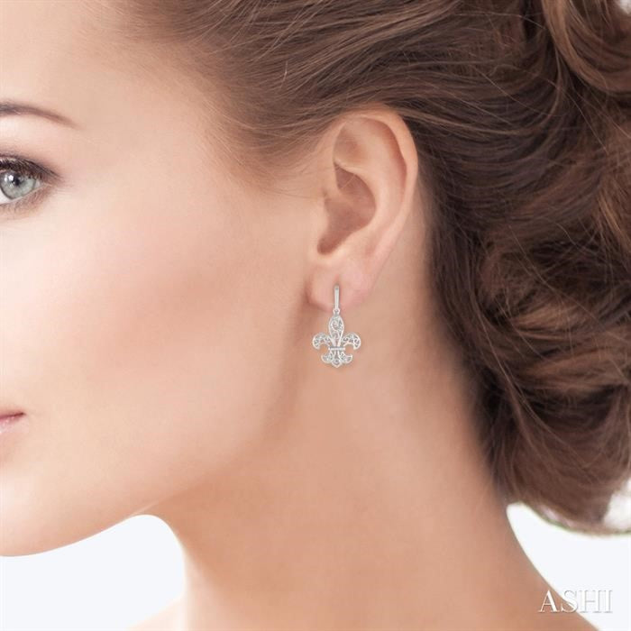 1/20 Ctw Round Cut Diamond Fleur De Lis Earrings in Sterling Silver