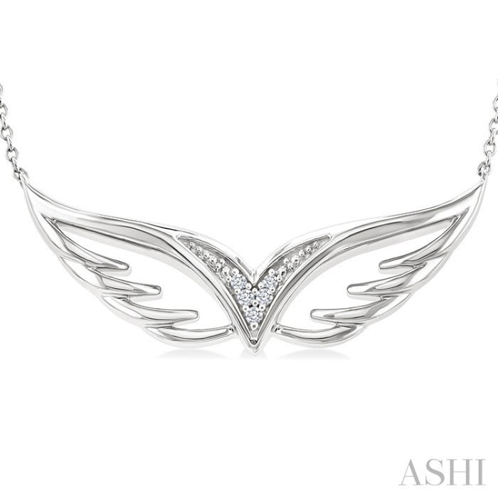 1/50 Ctw Angel Wing Round Cut Diamond Fashion Pendant With Chain in Sterling Silver