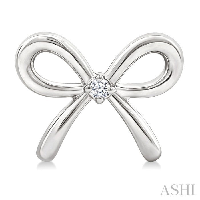 1/50 Ctw Bow Round Cut Diamond Fashion Earrings in Sterling Silver