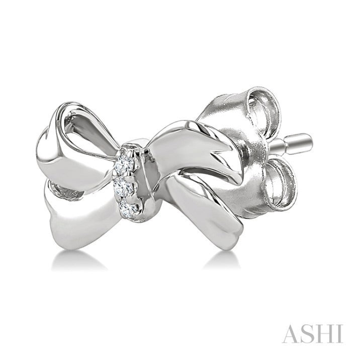 1/50 Ctw Round Cut Diamond Bow Fashion Earrings in Sterling Silver