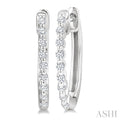 1/6 Ctw Petite Shared Prong Round Cut Diamond Hoop Earrings in Sterling Silver