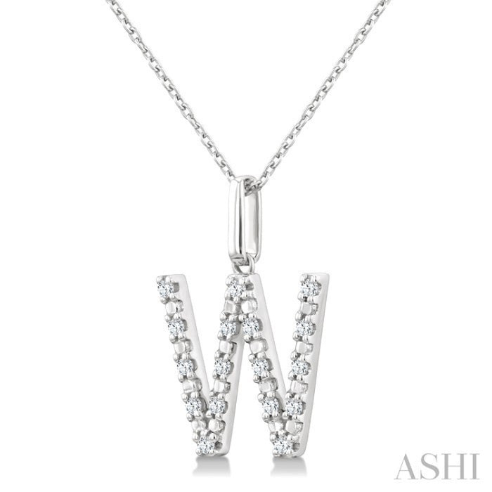 1/8 Ctw Initial 'W' Round Cut Diamond Fashion Pendant With Chain in Sterling Silver