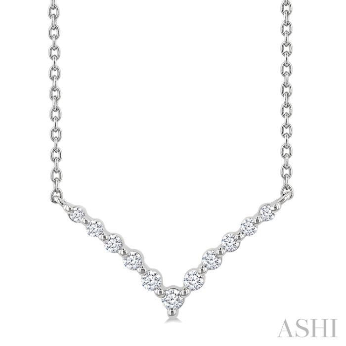 1/8 Ctw Petite Chevron Round Cut Diamond Pendant With Chain in Sterling Silver