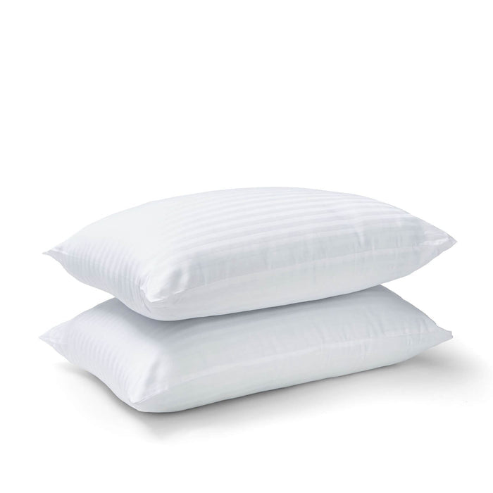 200 Thread Count Hotel Satin Stripe Cotton Pillow Pair White