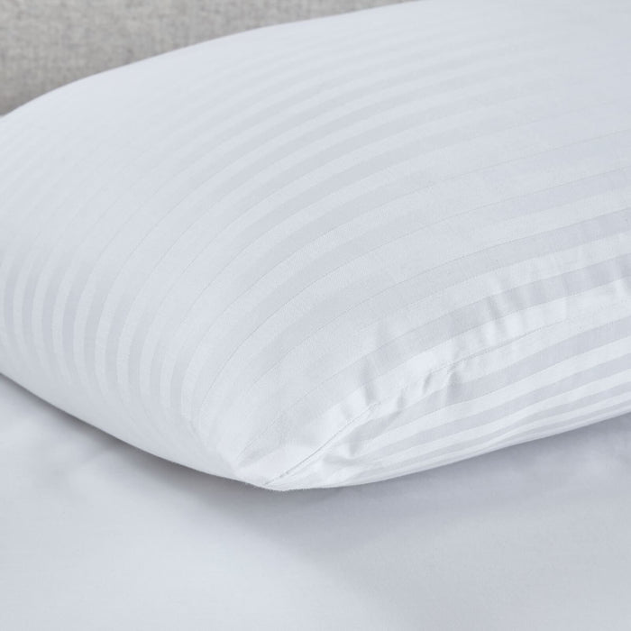 200 Thread Count Hotel Satin Stripe Cotton Pillow Pair White