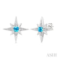 3 MM Round Cut Blue Topaz and 1/20 Ctw Round Cut Diamond Semi-Precious Fashion Earrings in Sterling Silver