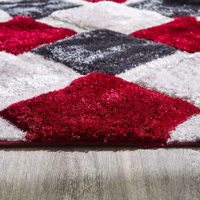 Origins 3D Geo Shaggy Red Rug