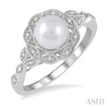 6.5x6.5 MM Cultured Pearl and 1/20 Ctw Round Cut Diamond Ring in Sterling Silver