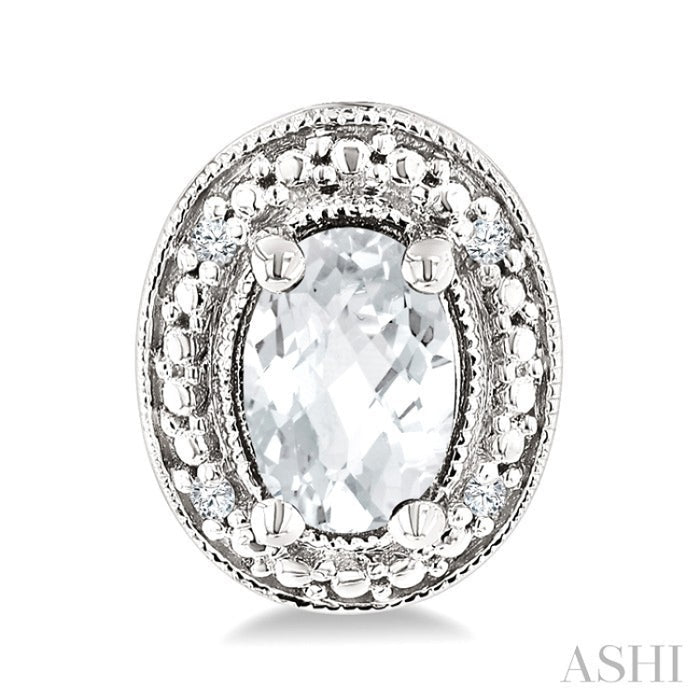 6X4 MM Oval Shape White Topaz and 1/50 Ctw Round Cut Diamond Semi-Precious Earrings in Sterling Silver