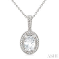 6X4 MM Oval Shape White Topaz and 1/50 Ctw Round Cut Diamond Semi-Precious Pendant With Chain in Sterling Silver