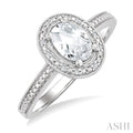 6X4 MM Oval Shape White Topaz and 1/50 Ctw Round Cut Diamond Semi-Precious Ring in Sterling Silver