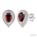 6X4 MM Pear Shape Garnet and 1/50 Ctw Round Cut Diamond Semi-Precious Earrings in Sterling Silver