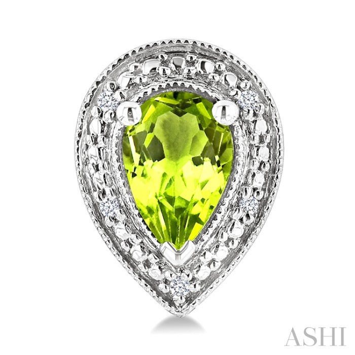 6X4 MM Pear Shape Peridot and 1/50 Ctw Round Cut Diamond Semi-Precious Earrings in Sterling Silver