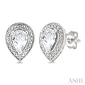 6X4 MM Pear Shape White Topaz and 1/50 Ctw Round Cut Diamond Semi-Precious Earrings in Sterling Silver