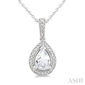 6X4 MM Pear Shape White Topaz and 1/50 Ctw Round Cut Diamond Semi-Precious Pendant With Chain in Sterling Silver